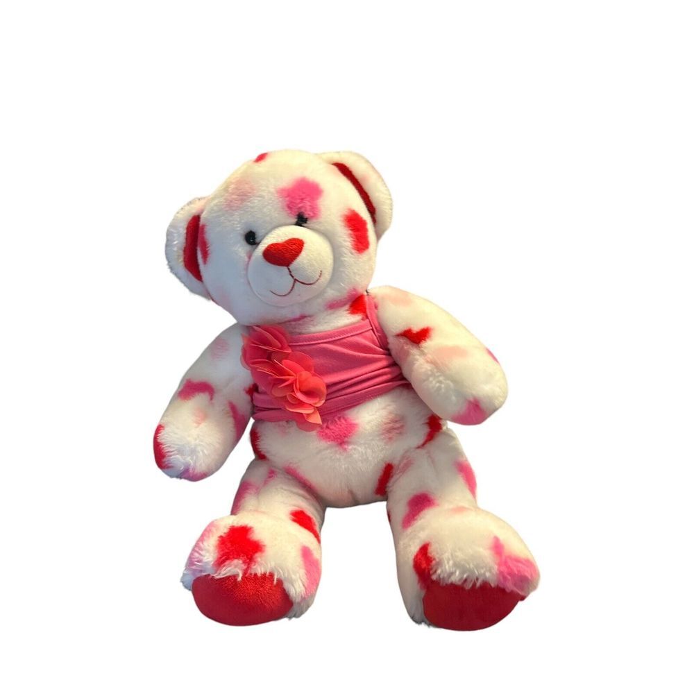 Build A Bear 16" White Teddy Stuffed Plush Pink Red Valentine Hearts Gift Girl